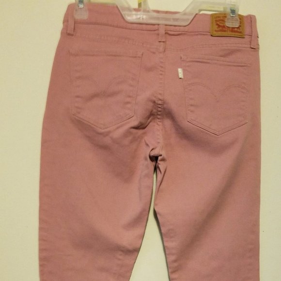 Pink Levi Jeans, Vintage 28 x 28 Levis Skinny Jeans, Women Pants 5 Pocket Zipper - Picture 5 of 8